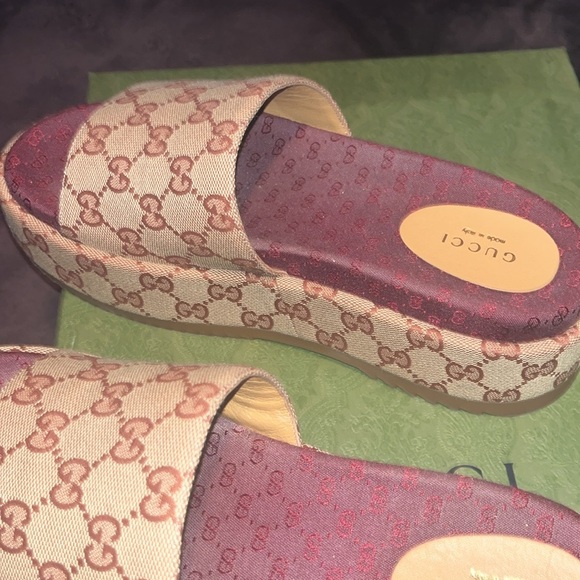 Gucci platform slide size 39 size 8 women’s use tan brown and burgundy - Picture 9 of 16